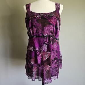 NYC Design Co Tank Top Womens 16 Tiered Floral Fairy Whimsygoth Purple Black